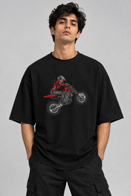 Men’s Motorcycle Rider Embroidered T-Shirt | Premium Bike Rider Graphic | Oversized Streetwear T-Shirt