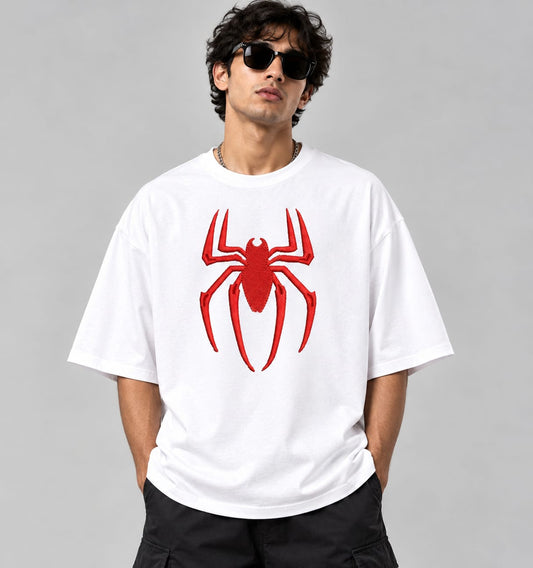 Red Spider Embroidered Oversized T-Shirt – Black