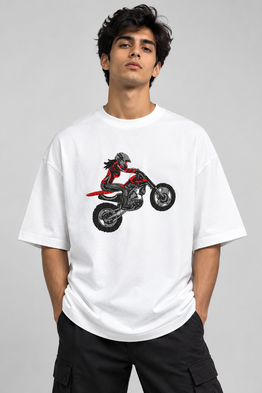 Men’s Motorcycle Rider Embroidered T-Shirt | Premium Bike Rider Graphic | Oversized Streetwear T-Shirt